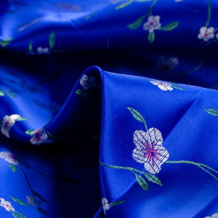 Brokát orientální vzor květů tmavě modrý