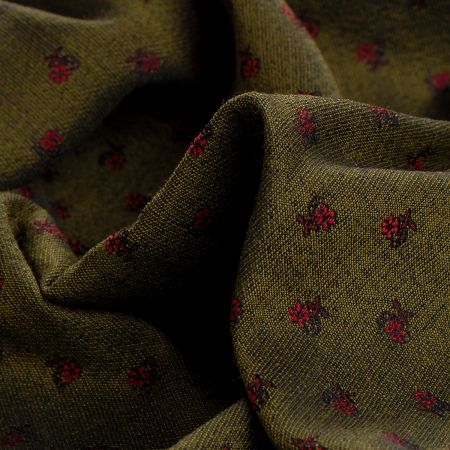Brokát nepružný drobný květinový vzor olivový