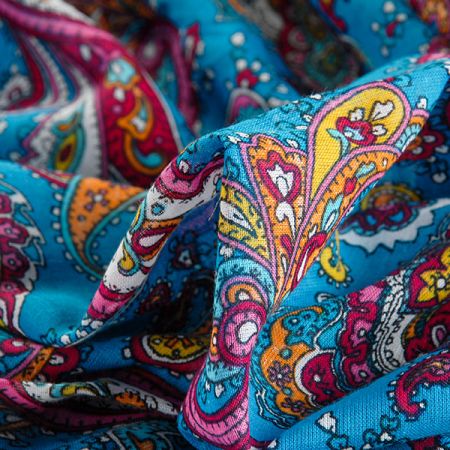 Etamín bavlna kašmírový paisley vzor modrá