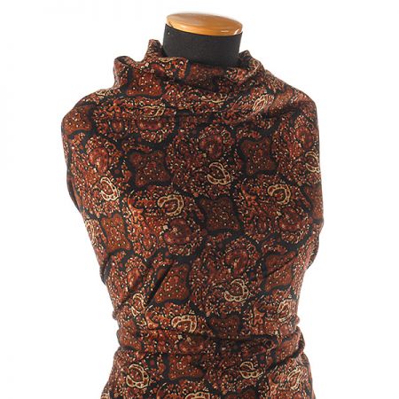 Pružný samet kašmírový motiv hnědá/černá/béžová