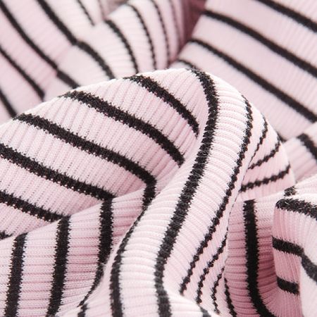 Úplet bavlna směs černé proužky růžový