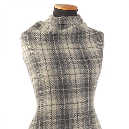 Tvídová vlněná látka káro slonová kost/šedá