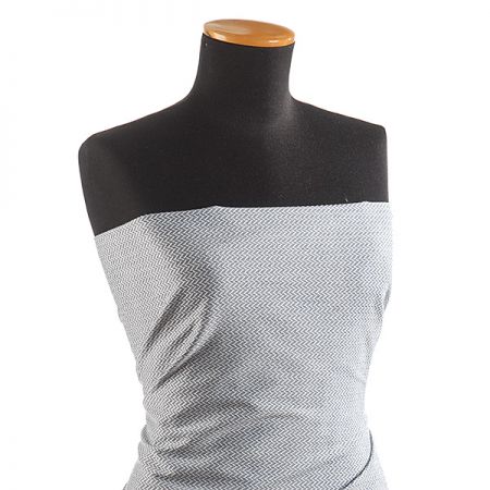 Žakárová látka vzor hranaté vlnky modrobílá