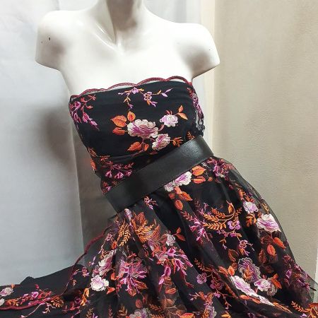 Krajka výšivka na tylu černá