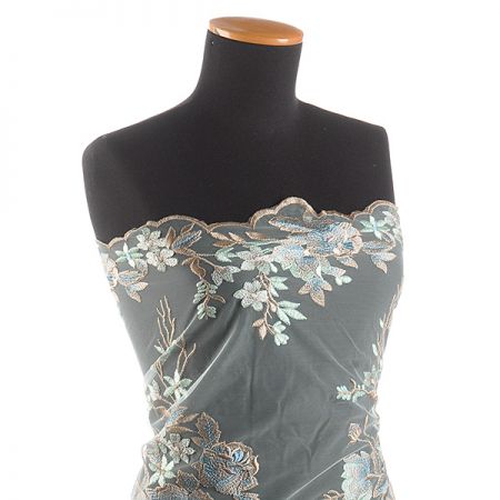 Krajka výšivka na tylu pistáciová