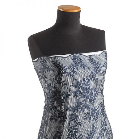 Krajka síť květinový vzor temně modrá