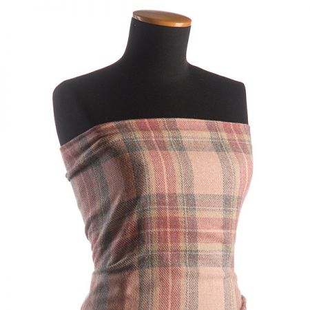 Vlněná kostýmová látka káro starorůžová