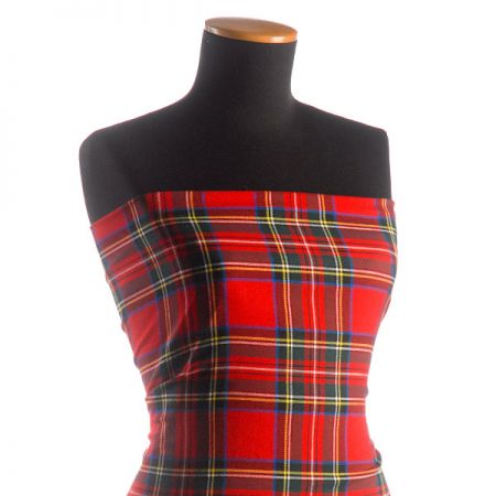 Kostýmová látka kostka tartan vínově červená