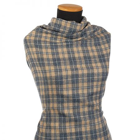 Vlna směs košilová látka vzor kostky modrá/smetanová