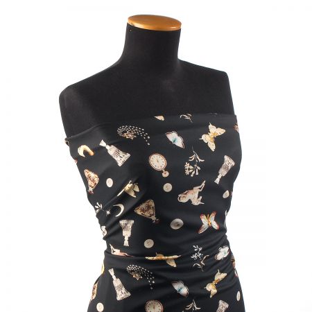 Žoržetová pletenina design MarLen tisk jednorožec černá