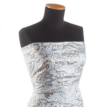 Brokát lamé zlatostříbrný velké květy sv.modrý