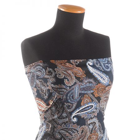 Žoržet šatový pružný vzor kašmír/paisley modrý
