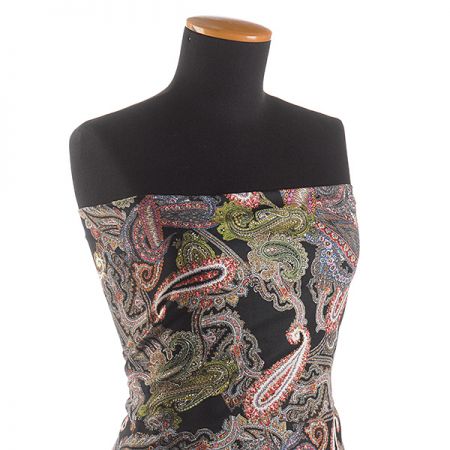 Žoržet šatový pružný vzor kašmír/paisley černý