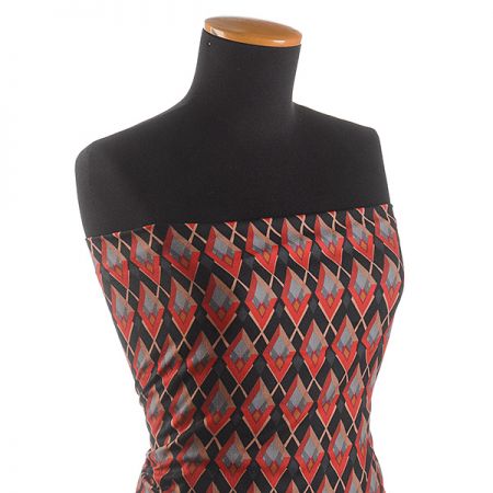 Žoržet šatový pružný tisk art deco vzor červený