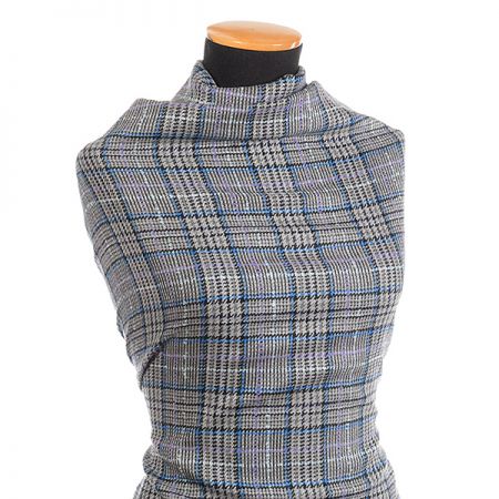 Střižní vlna látka vzor pepito/kostka modrošedá