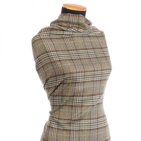 Střižní vlna vzor pepito/kostka olivověhnědá