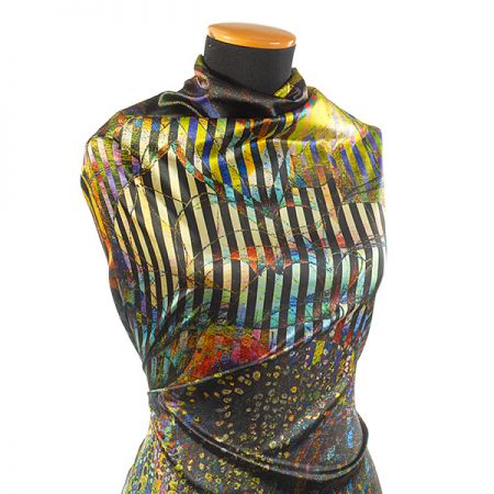 Atlas kupón květ leknínu/proužky zeleno-fialová