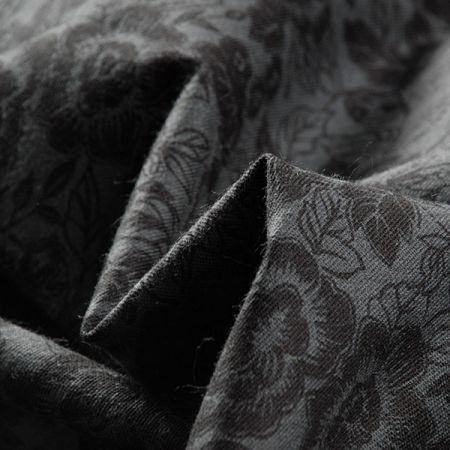 Bavlna pružná látka tisk květin černá/šedá