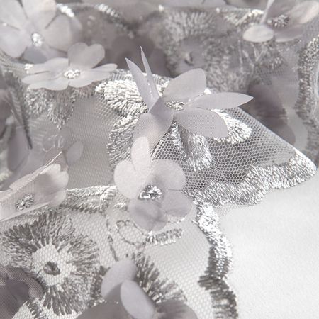 Krajka tylová plastický květ šedá