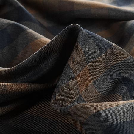 Kostýmová látka vzor kostky hnědomodrá