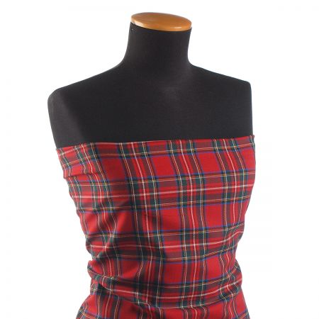 Kostýmová látka vzor kostky tartan červená/černá
