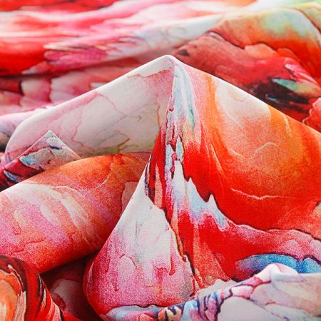 Viskozová šatová látka tisk abstrakt červenorůžová