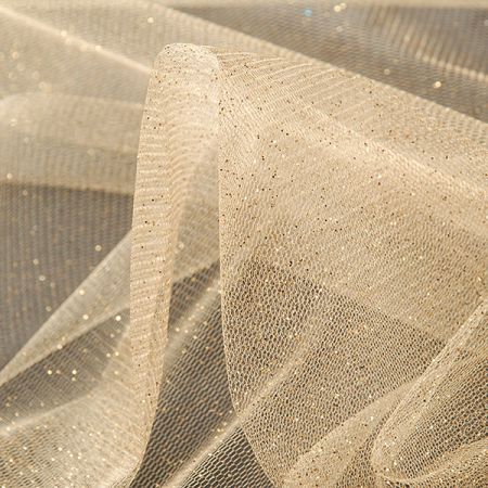 Tyl béžový se zlatými třpytkami