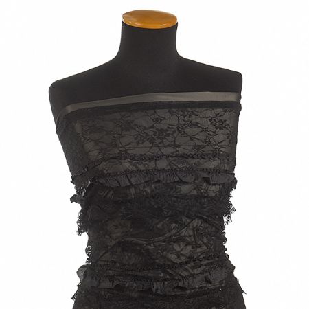 Krajka pružná volánky/flitry černá