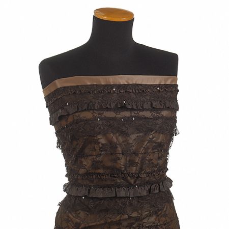 Krajka pružná volánky/flitry hnědá