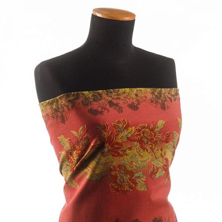 Pružný manšestr květinový vzor vínovozelený