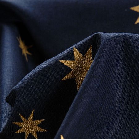 Bavlněná látka vánoční motiv hvězdiček zlatá/modrá