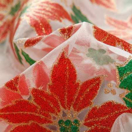 Organza vánoční vzor květu vánoční hvězdy bílá