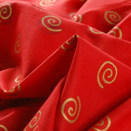Bavlněná látka vánoční vzor ornamenty zlatá červená II. jakost