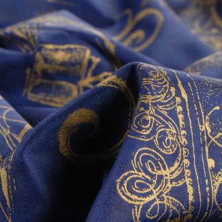 Bavlněná látka vánoční vzor hvězdy orznamenty modrá zlatá