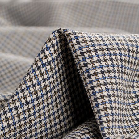 Kostýmová látka, vlna směs, vzor pepito, hnědá/modrá