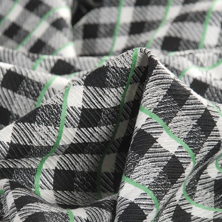 Kostýmová látka vzor kostek černá bílá zelená