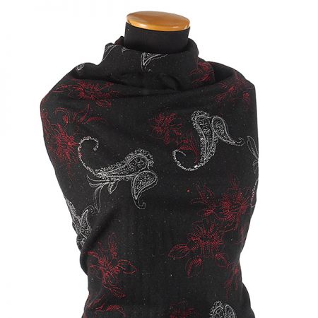 Vlněná látka s výšivkou paisley motiv/květy černá