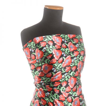 Hedvábný atlas květinový vzor červený