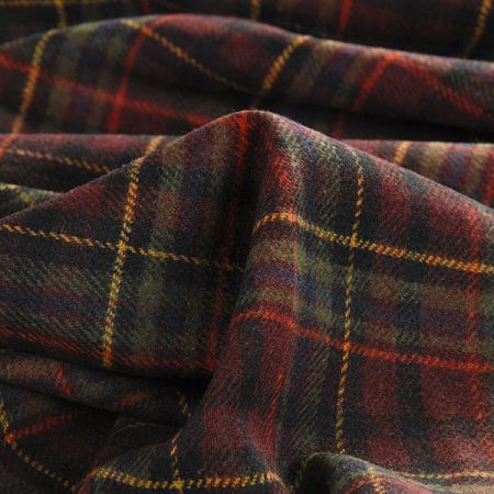 Kostýmová látka směs vlny vzor kostky vínová khaki