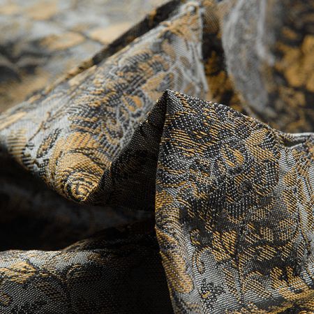 Hedvábný brokát šanžán květy růží zlatošedý