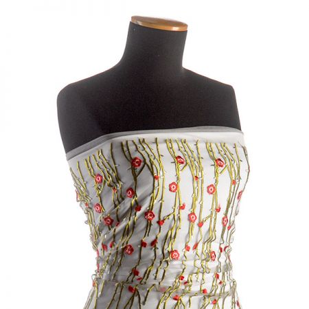 Krajka výšivka na tylu květy šedý tyl