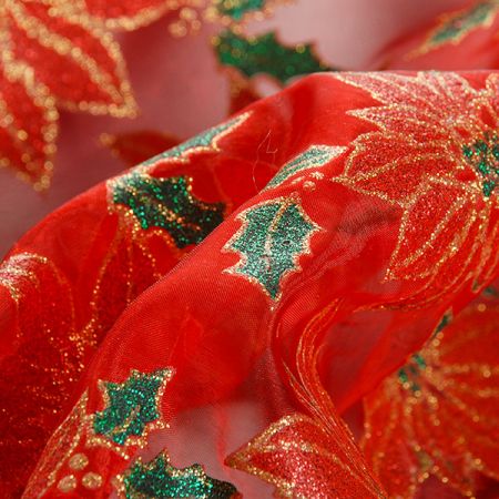 Organza vianočné vzor kvet vianočné hviezdy červená