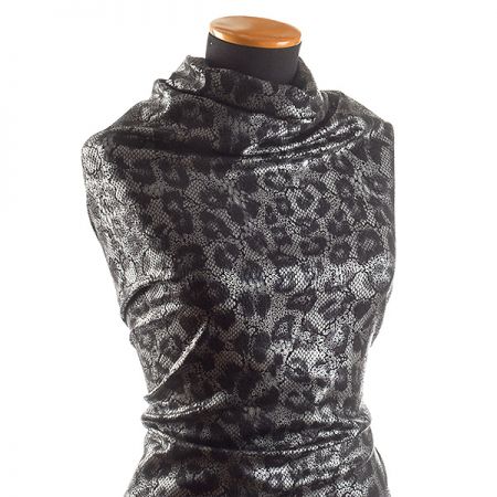 Lamé úplet stříbrný tisk hadí kůže