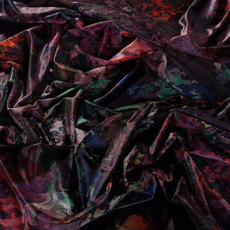 Pružný samet pletenina abstraktní motiv zelená