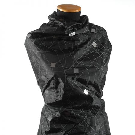 Organza lepené flitry stříbrná/černá