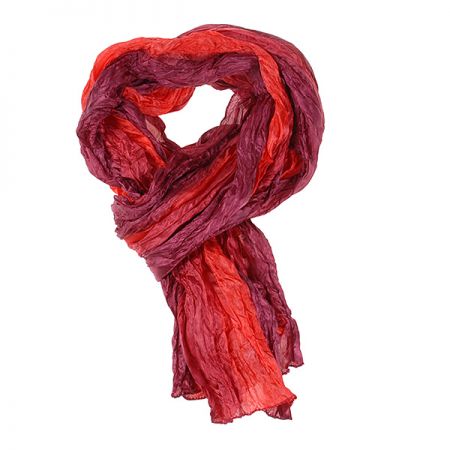 Jemná šála hedvábí/bavlna batika červeno/vínový melír