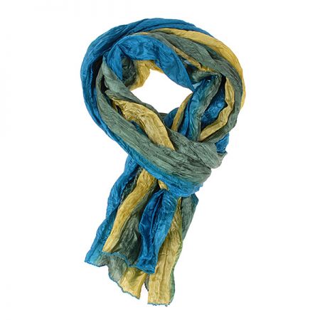 Jemná šála hedvábí/bavlna batika tyrkys./limetka melír