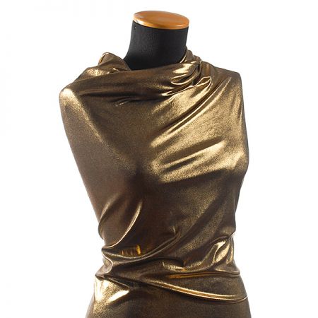 Lamé úplet tisk zlatý