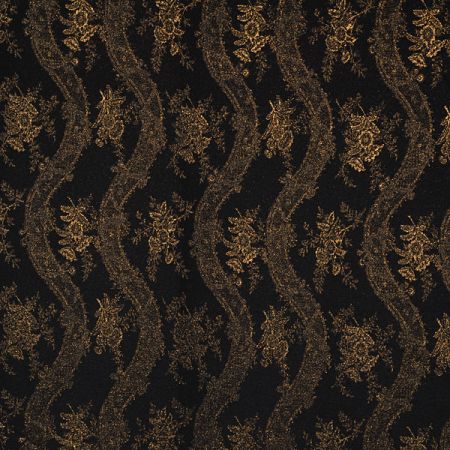 Efektné žakárová vlnená látka na kabát čiernozlatá