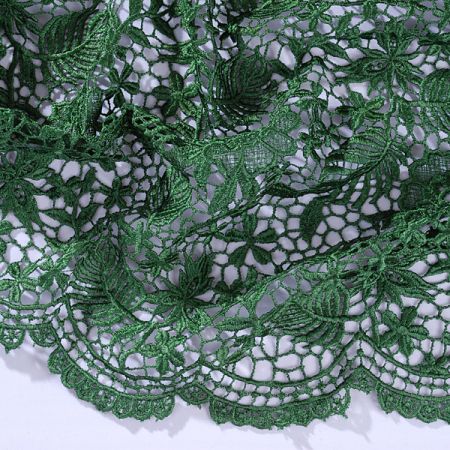 Efektní hrubá krajka květinový vzor zelená